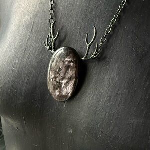 Hyperstene crystal with Antler detail pendant Necklace witchy style jewelry